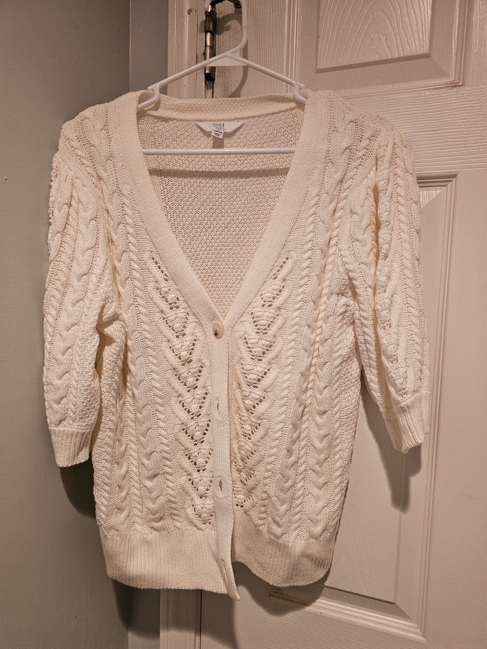 Time and Tru Cream Cable-Knit V-Neck Cardigan